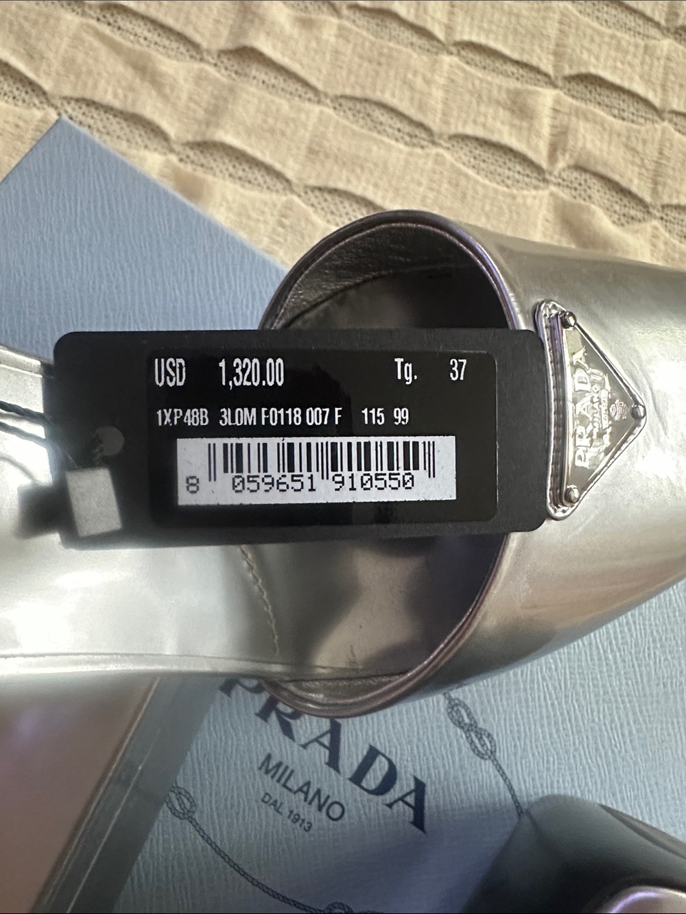Prada Metallic Silver Ankle-Strap Platform Sandals - Picture 5 of 5